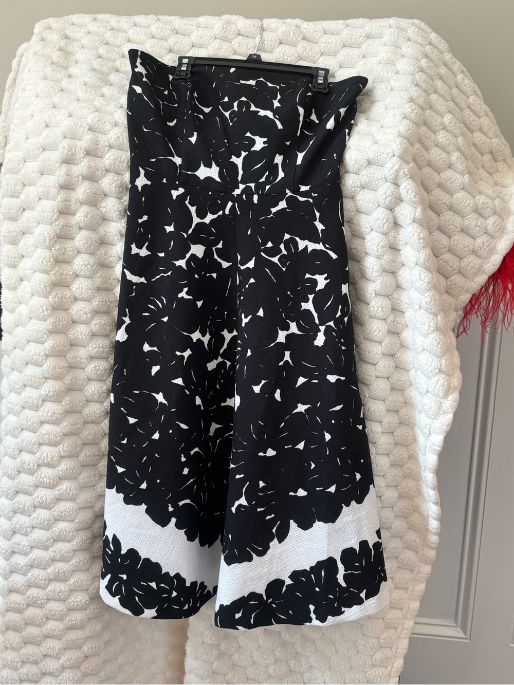 White House Black Market Strapless Black & White Floral Midi Dress